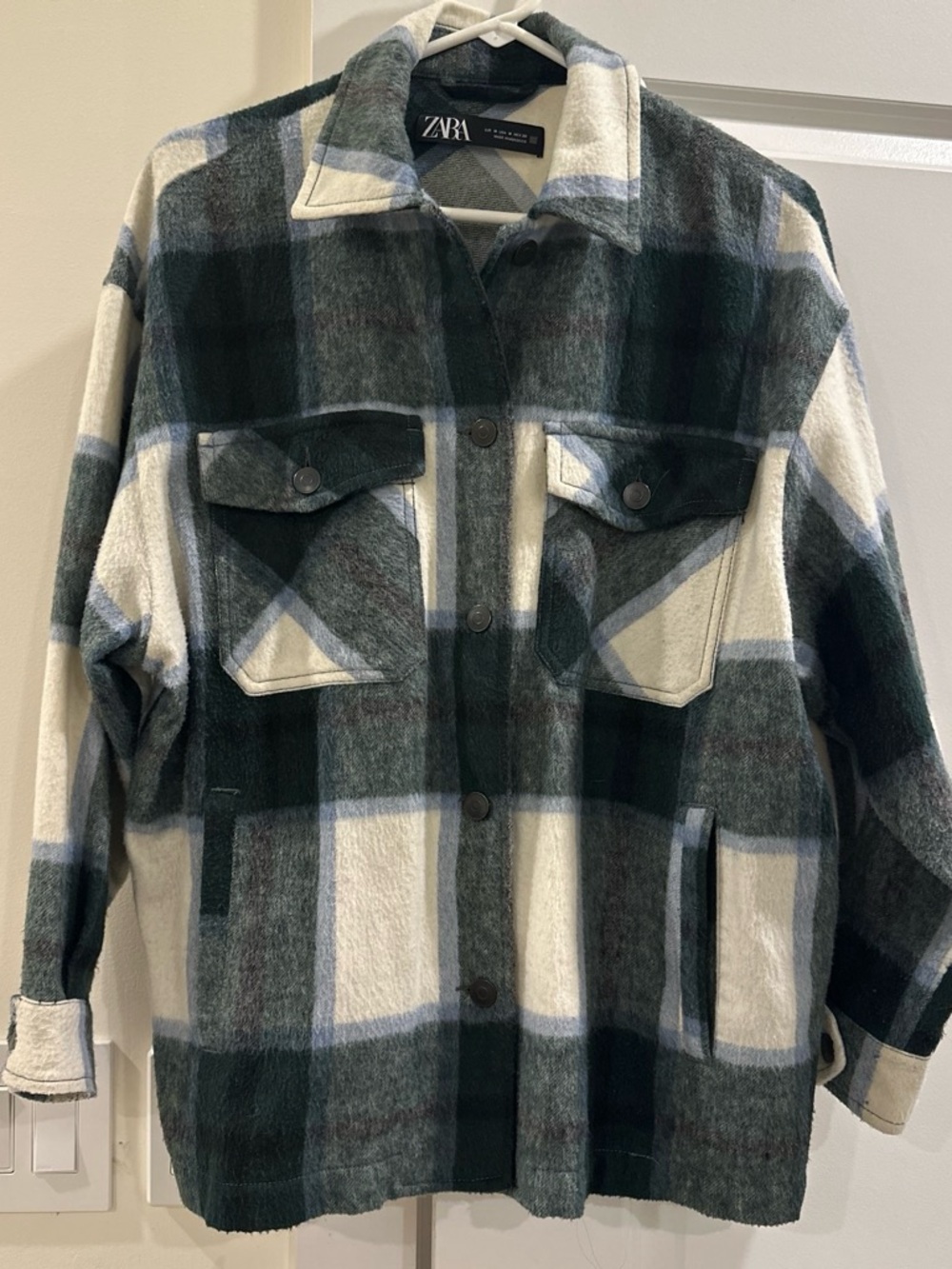 Zara Green, White & Blue Plaid Shacket Jacket